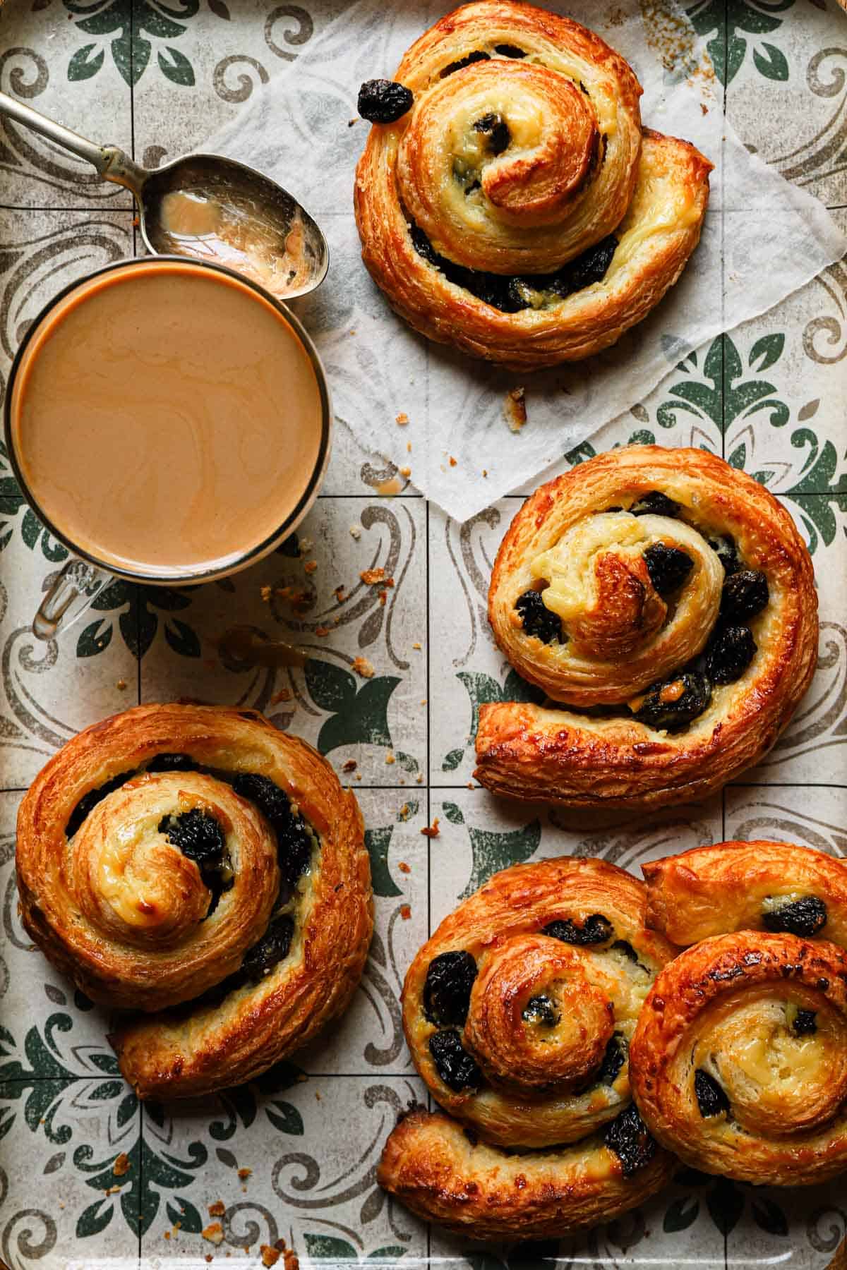 Pain au raisin with coffee