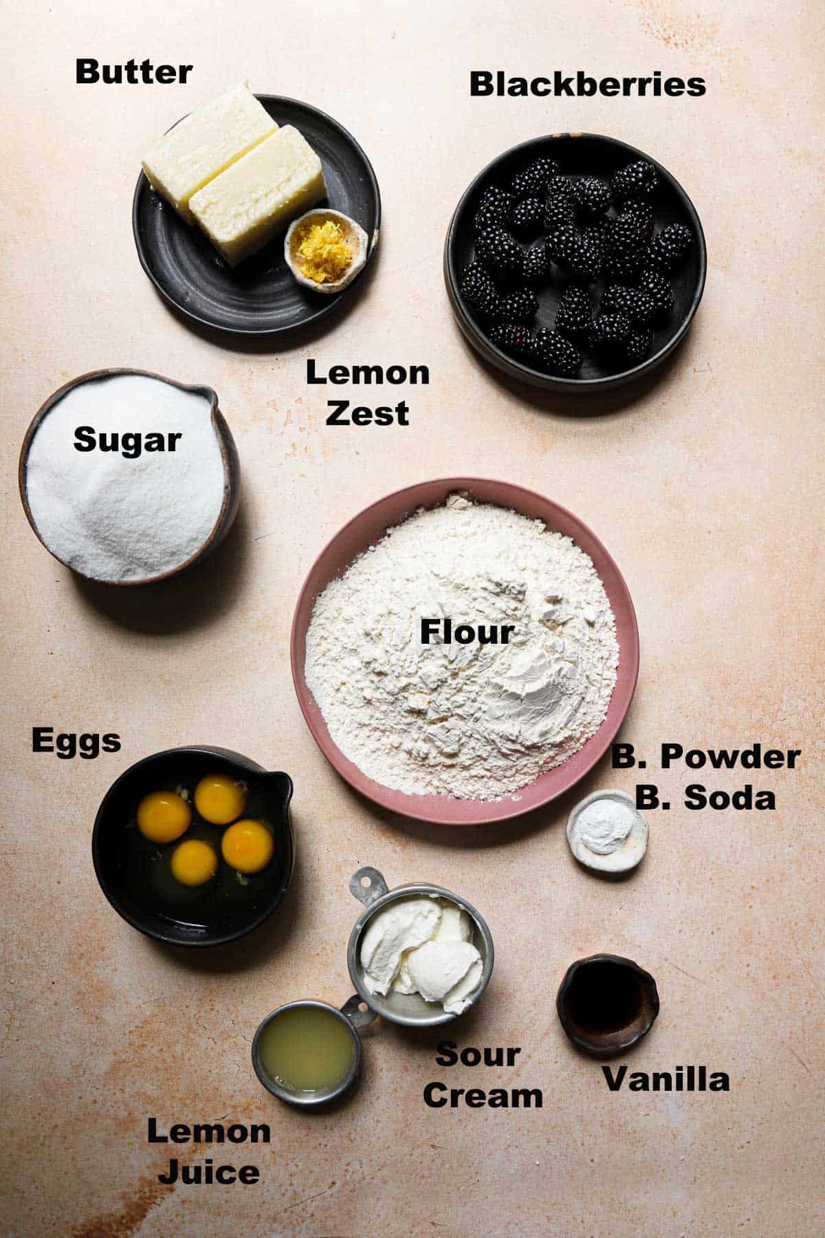 ingredients to make berry lemon cake