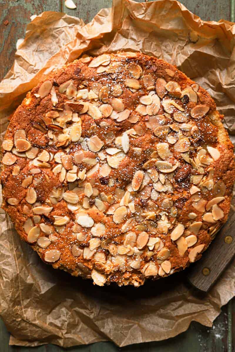 cake topped with sliced almonds
