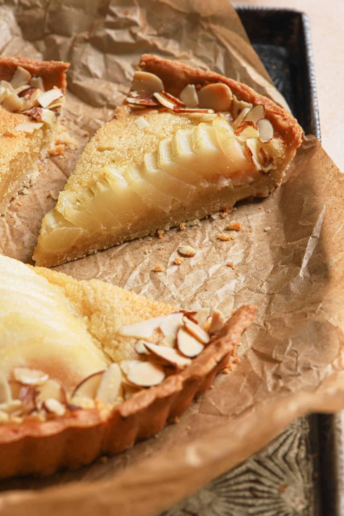slice of frangipane pear tart