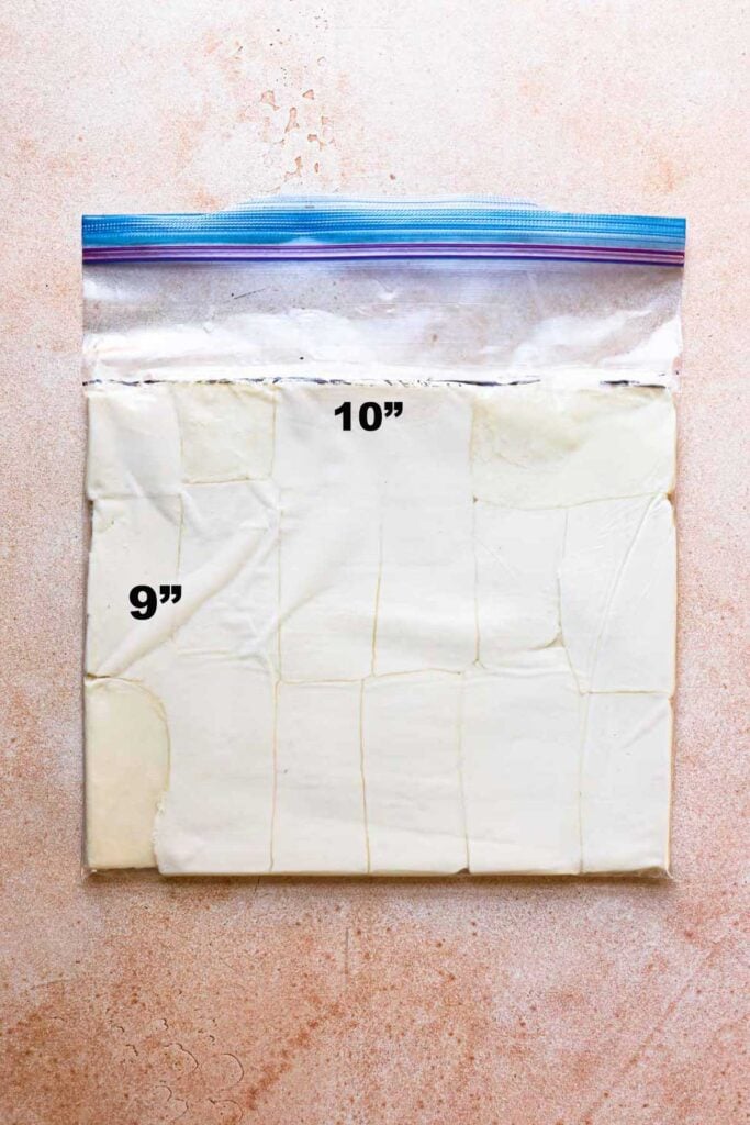 A ziplock bag with 10x9-inch butter block.
