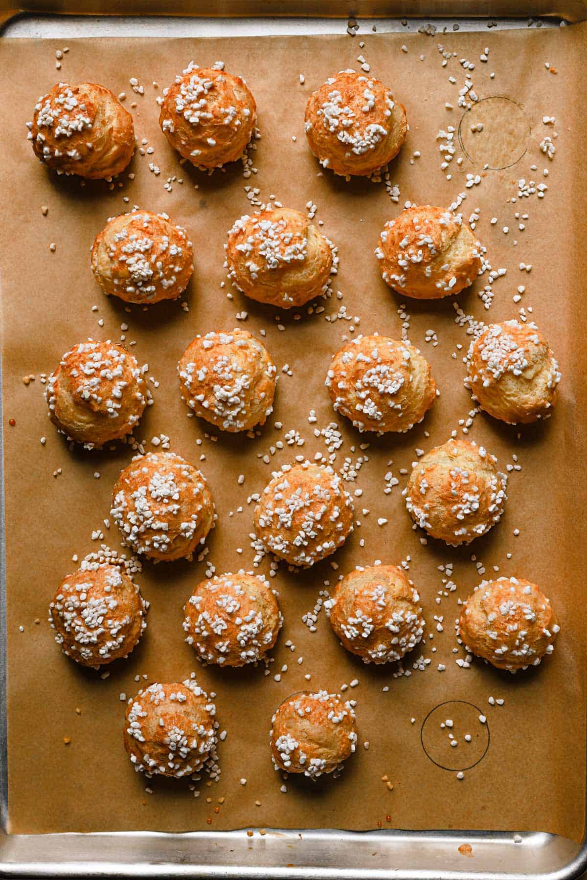 cream puffs topped with pearl sugar