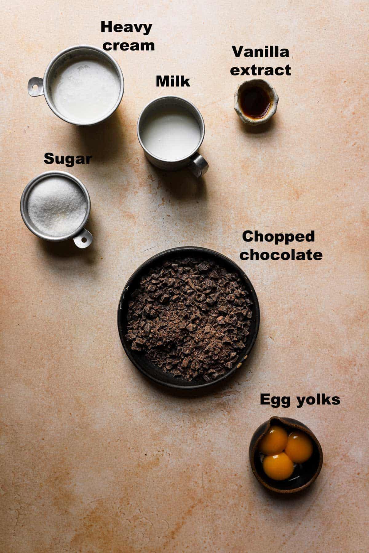 ingredients to make cremeux aux chocolate