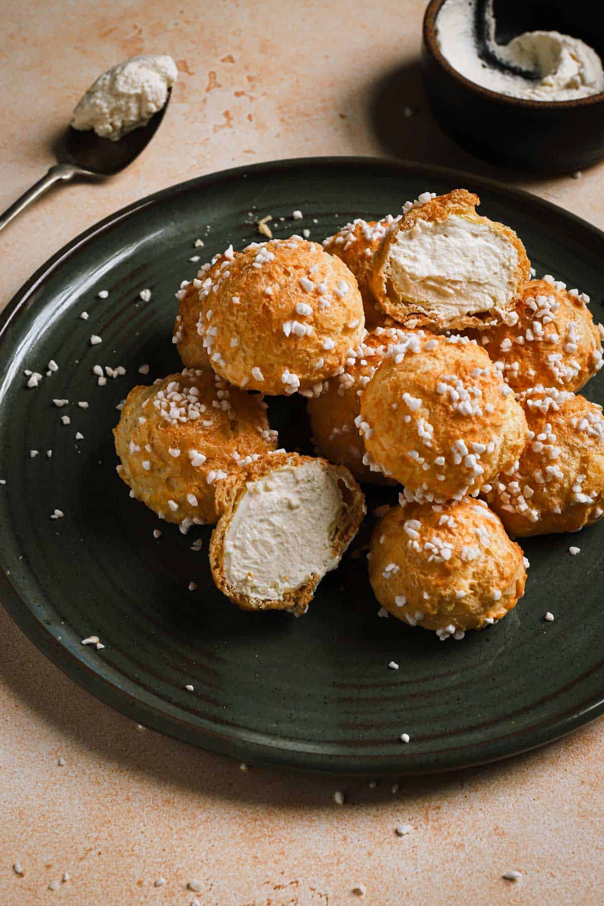 filled cream puffs with pearl sugar