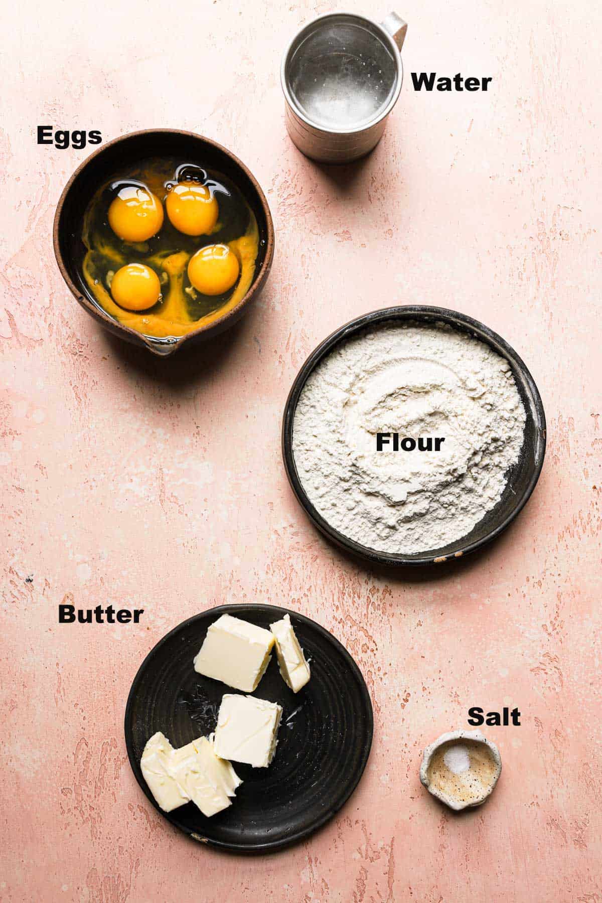 ingredients to make sweet french choux pastry