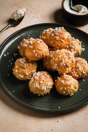 French sweet cream puffs in a plate