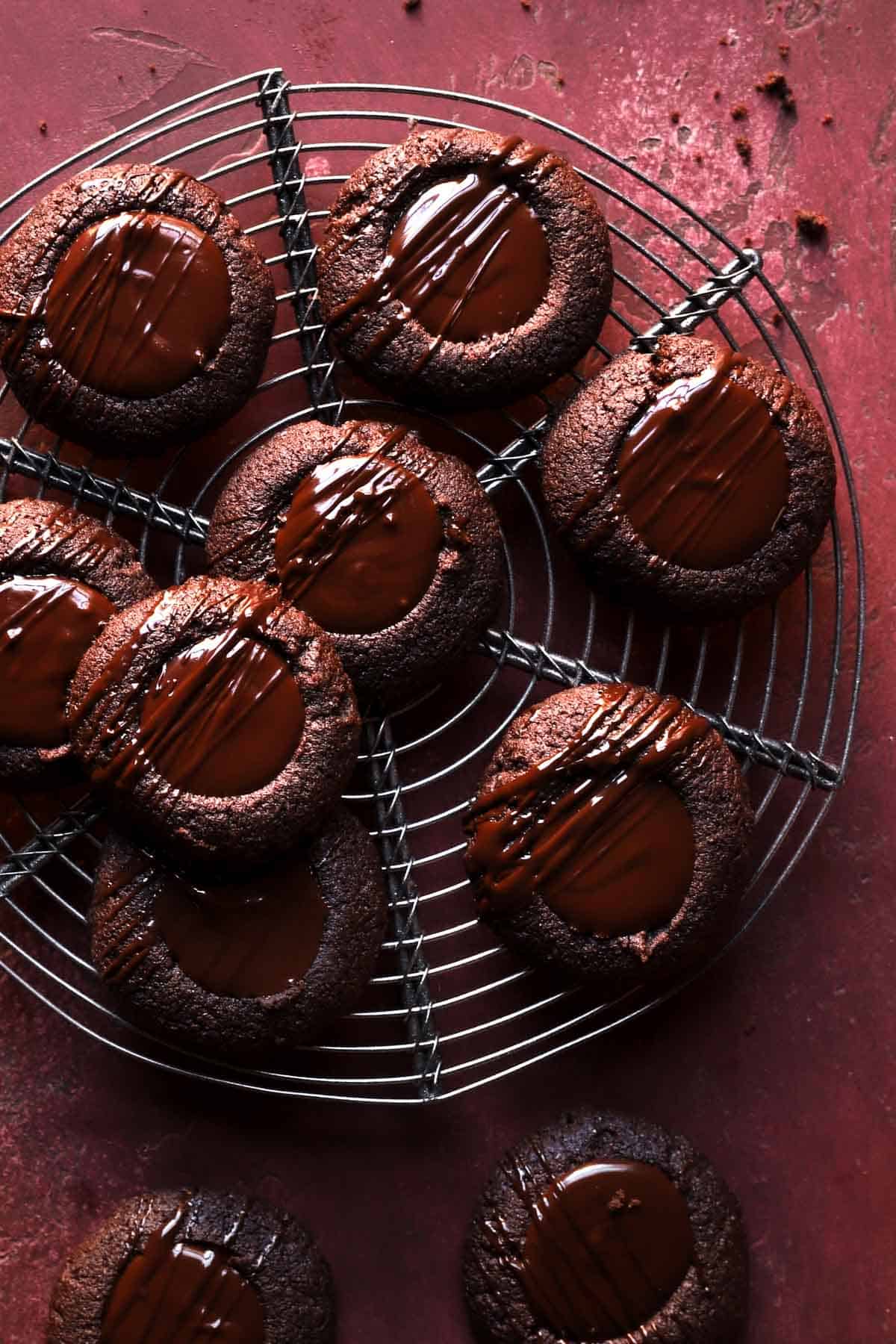 chocolate thumbprint cookies filled with chocolate