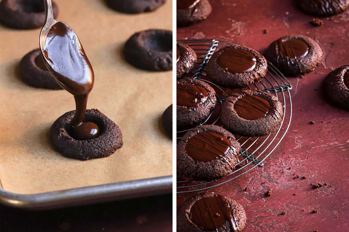 filling cookies with chocolate 