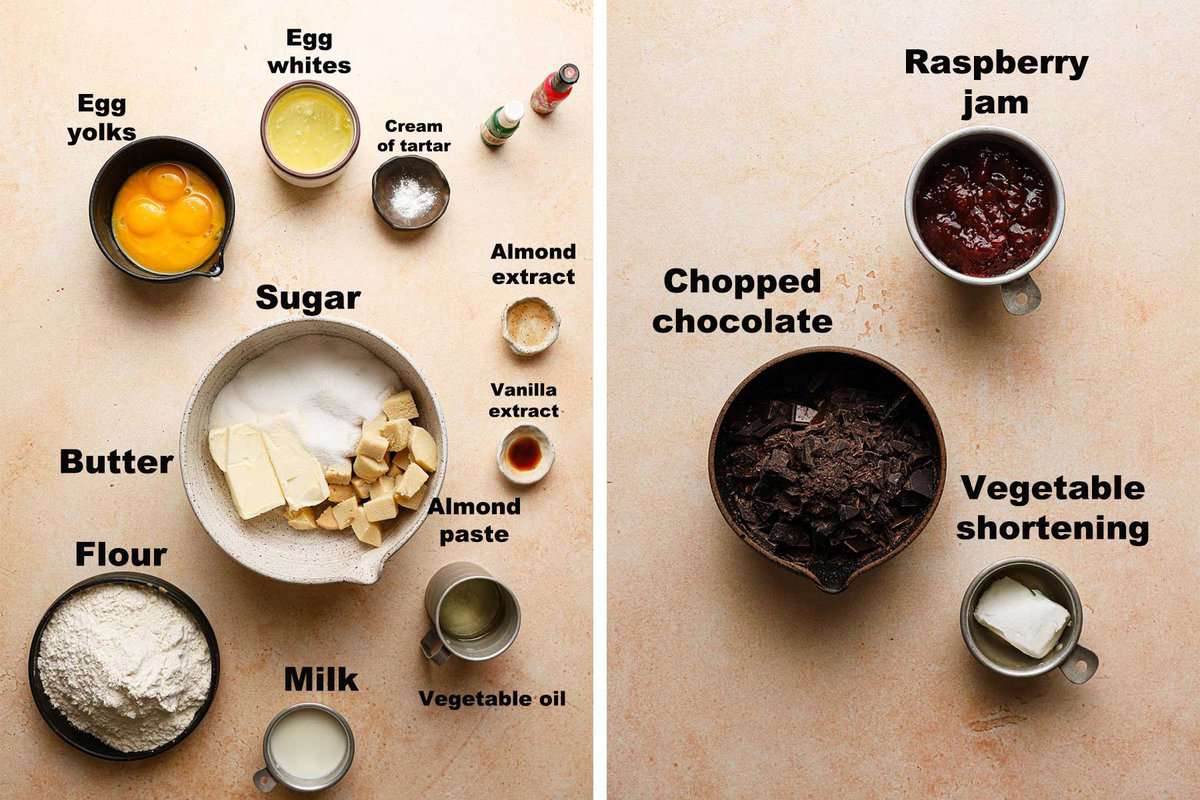 Ingredients to make tri color cookies.