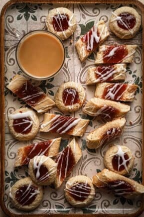 almond thumbprint cookies with a cup of coffee