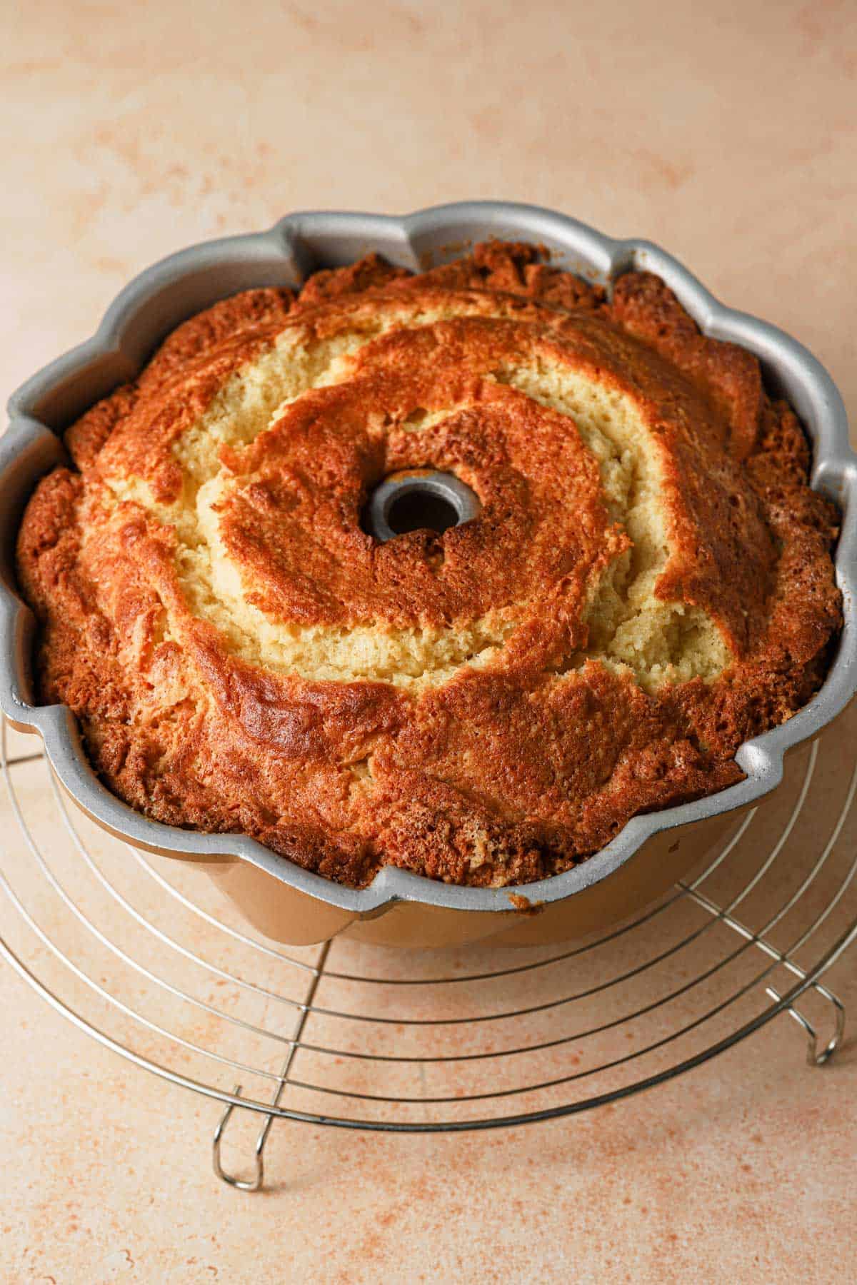 cooking pound cake in the pan