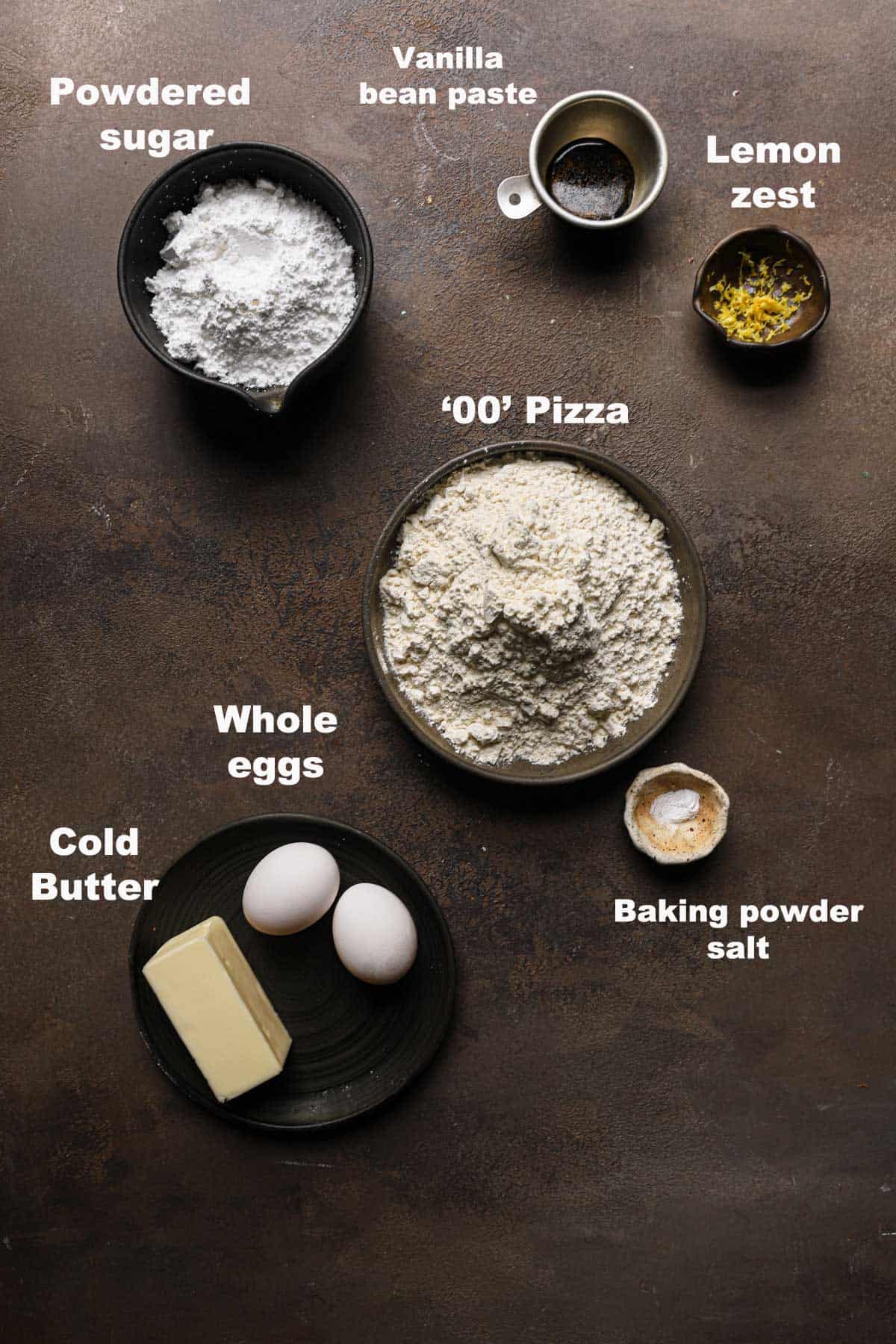 Ingredients to make pasta frolla