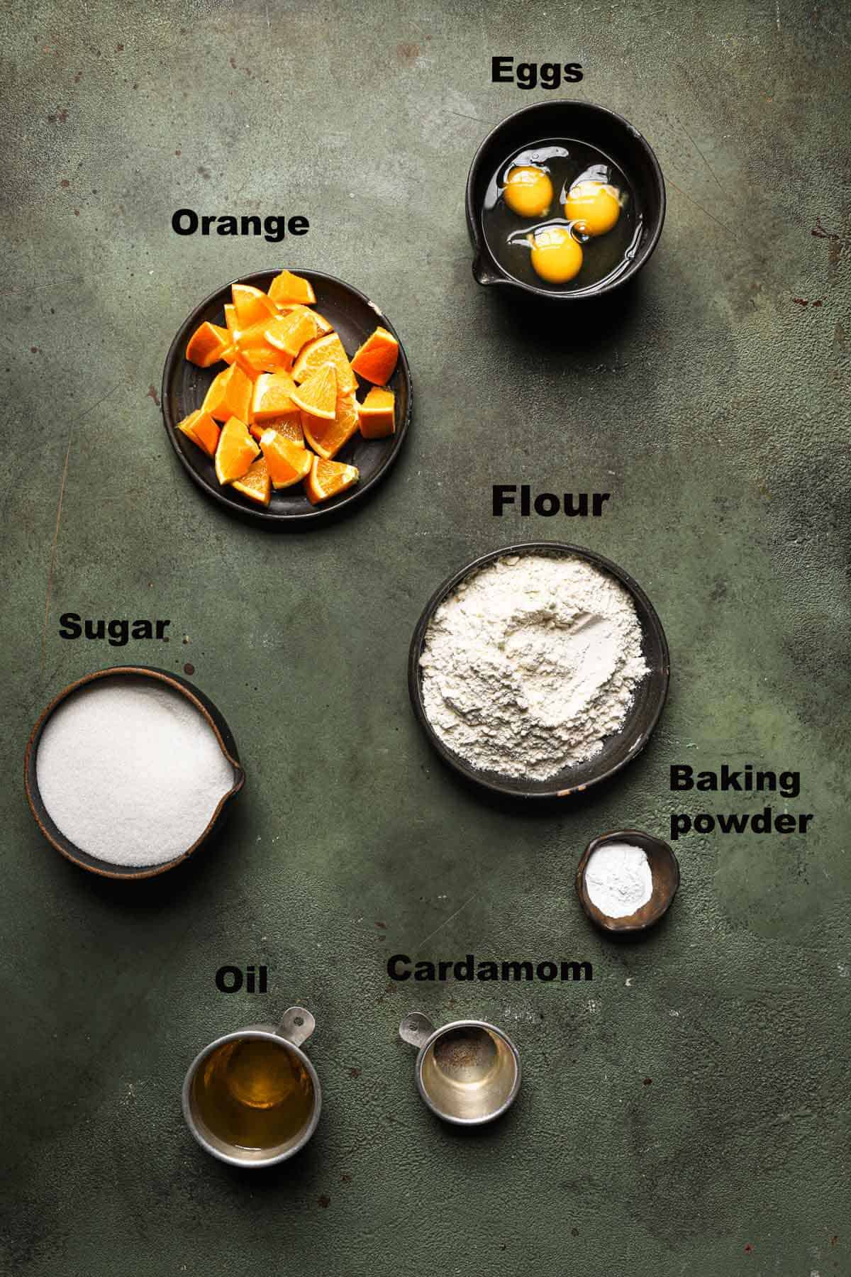 Ingredients to make an Italian citrus cake.