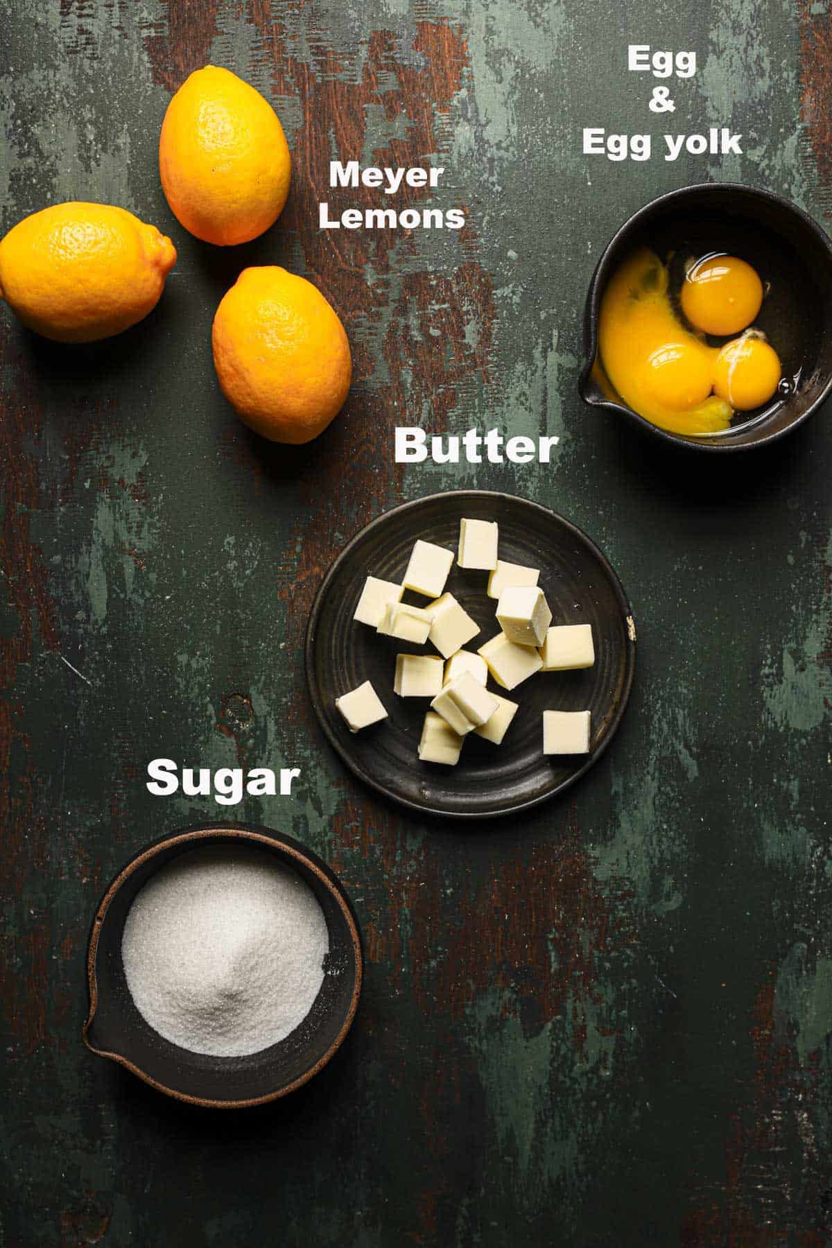 ingredients to make meyer lemon curd.