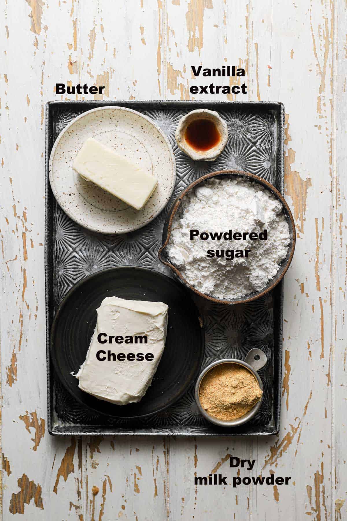 ingredients to make browned cream cheese icing