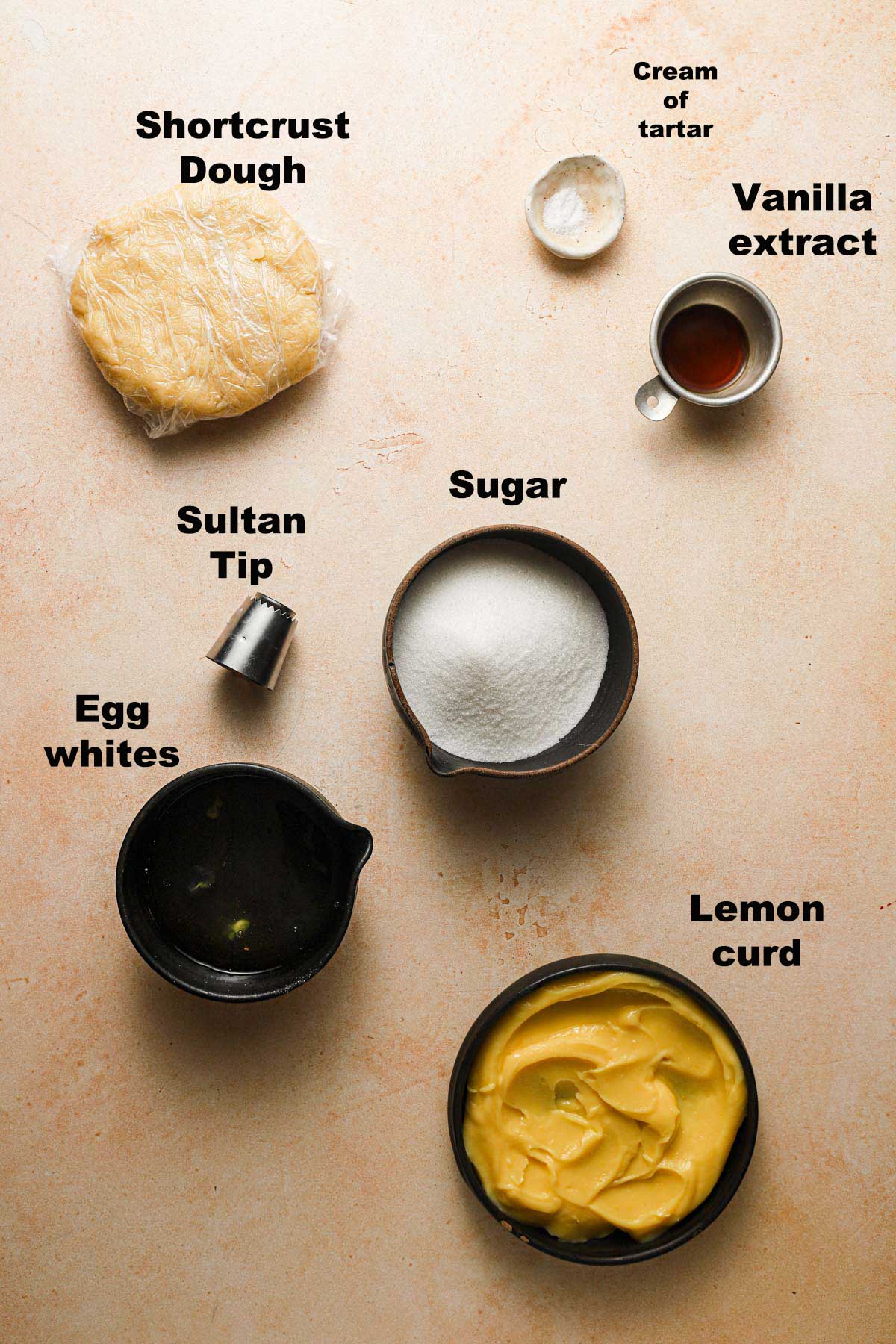 Ingredients to make lemon cookies with meringue.