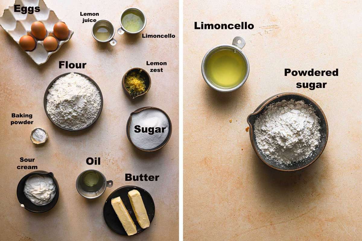 Ingredients to make italian cake, and glaze.