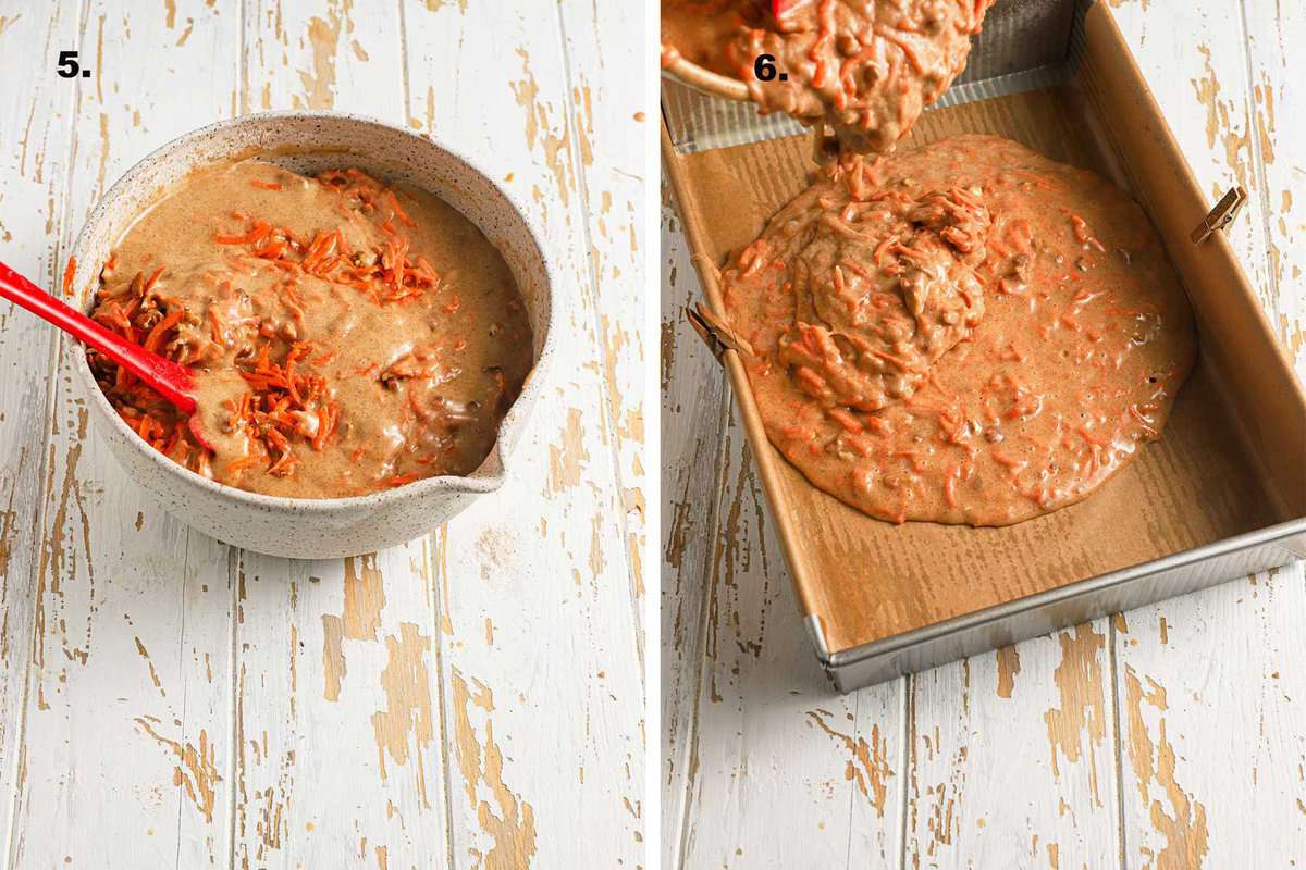 carrot sheet cake batter in a bowl and poured into a pan.