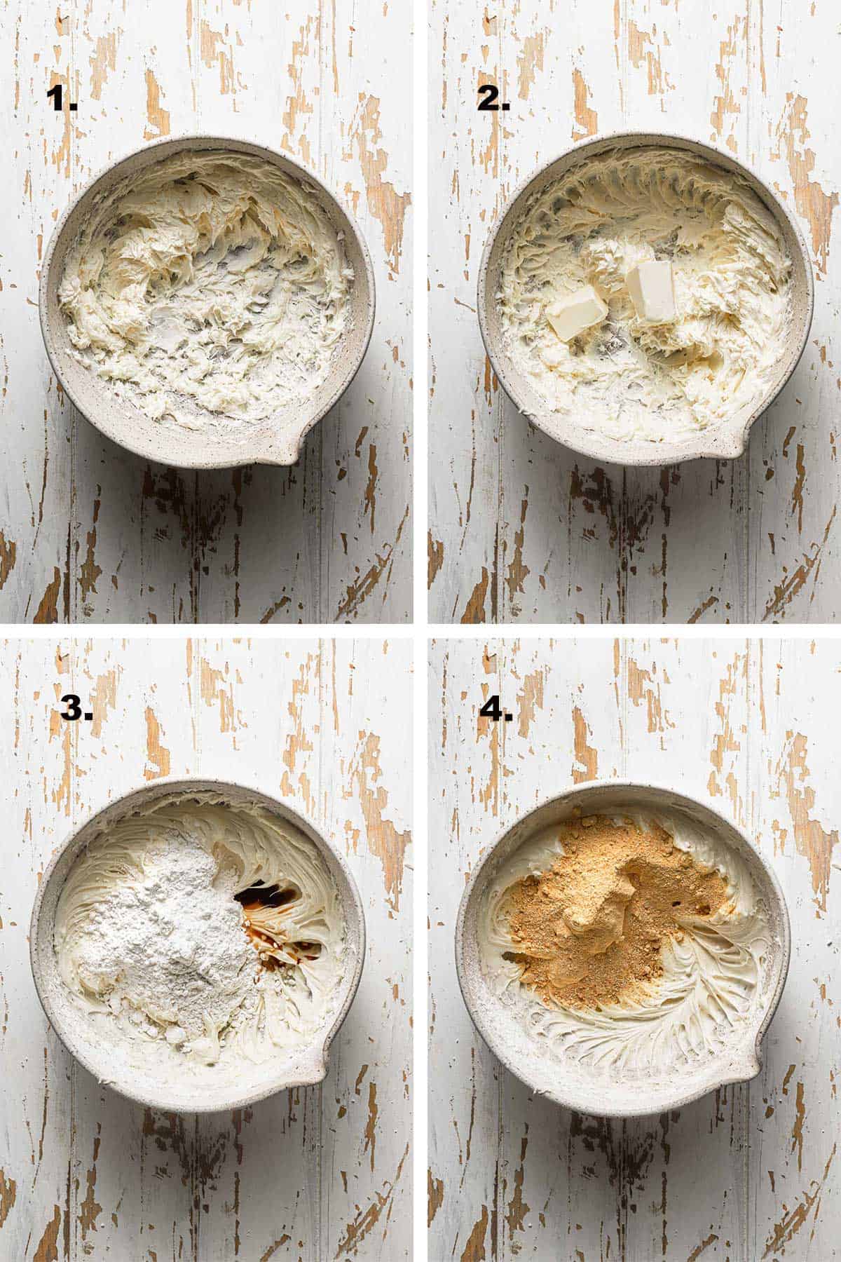 four steps to make cream cheese frosting.