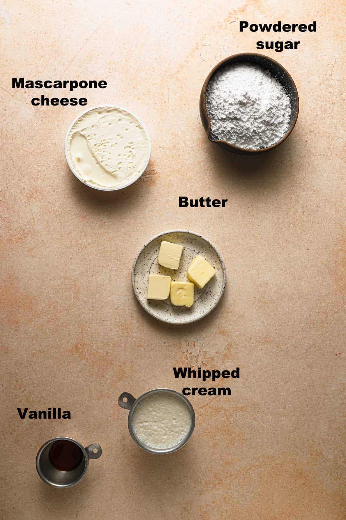 ingredients to make italian cream cheese frosting.