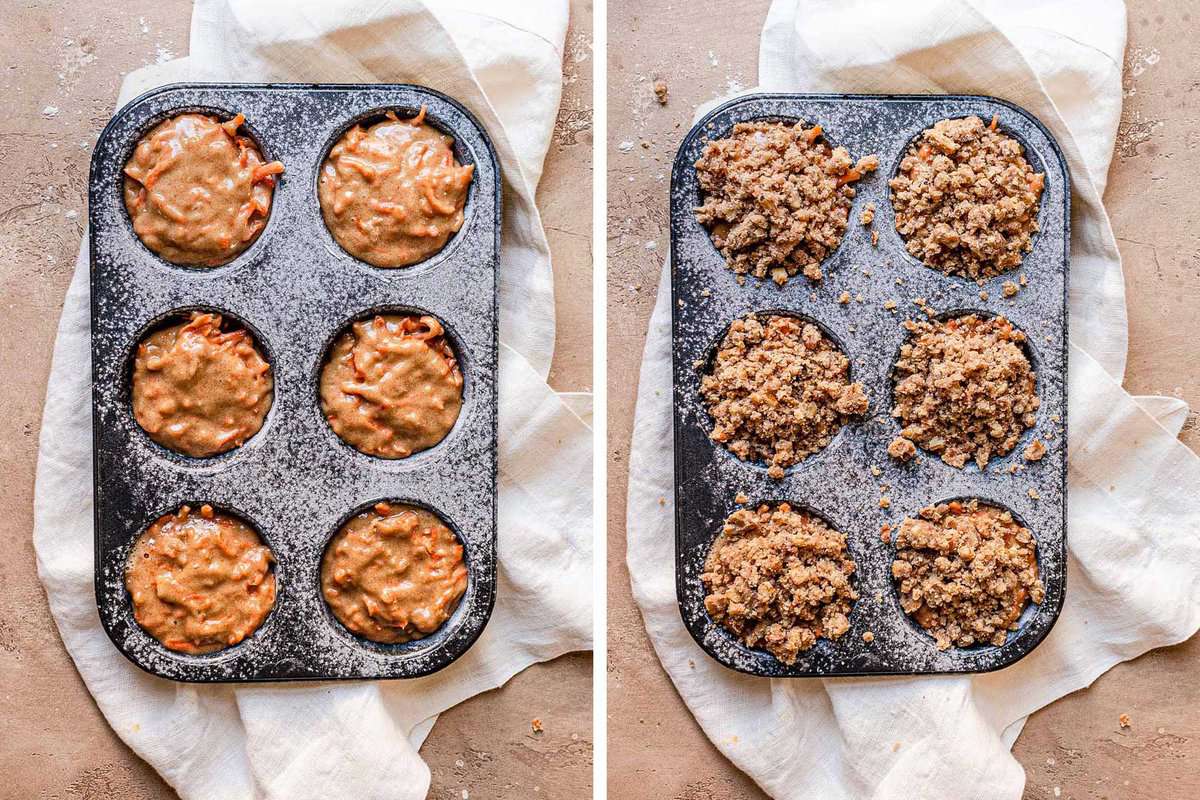 pre baked muffins with and without streusel toppings.
