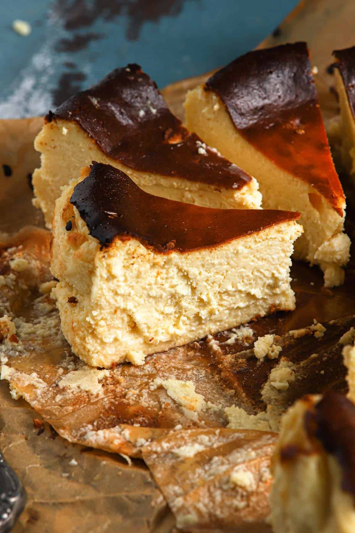 a slice of san sebastian cheesecake.