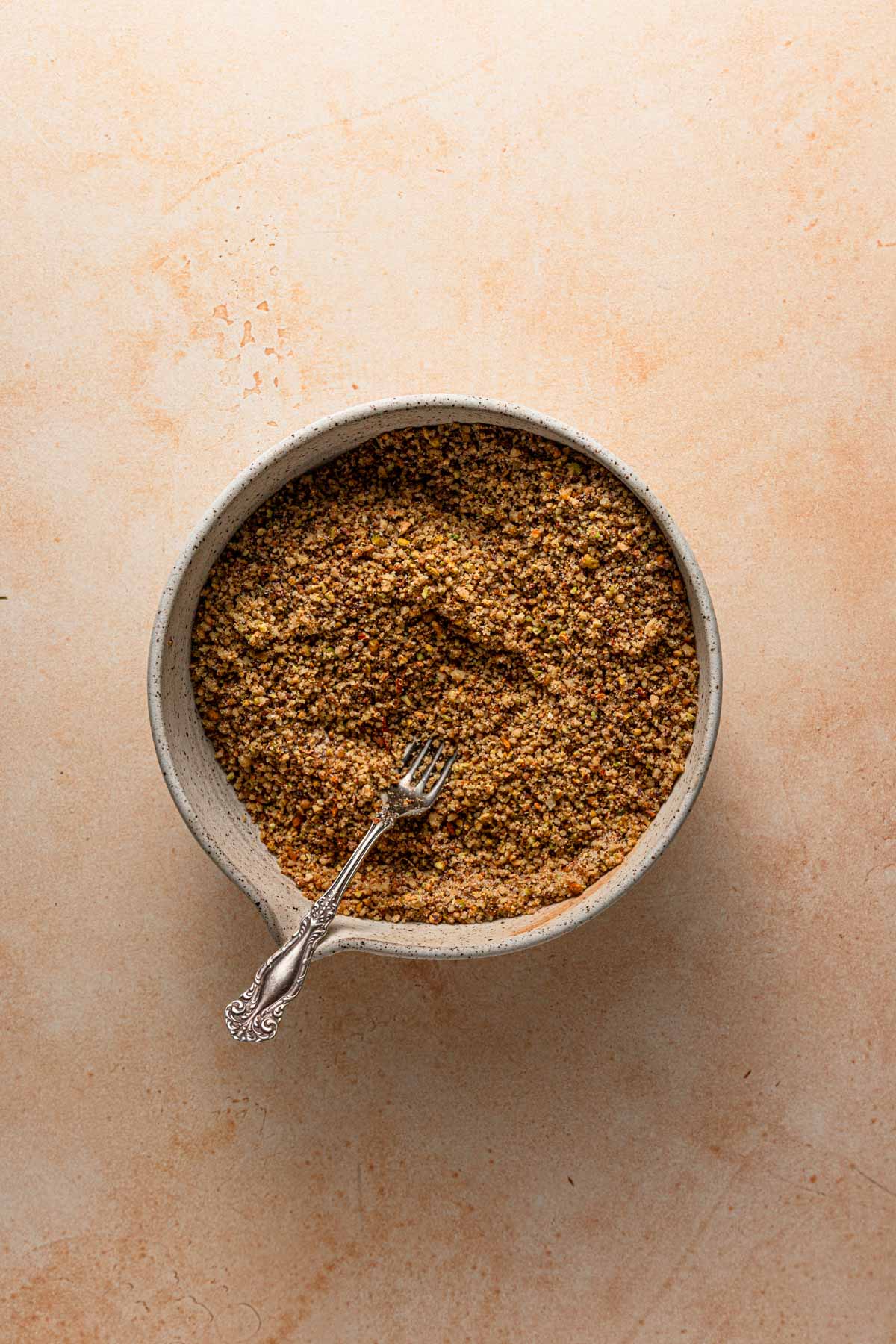 A bowl with nuts mixture.