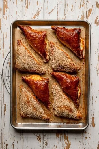 israeli cheese Bourekas on a baking tray.