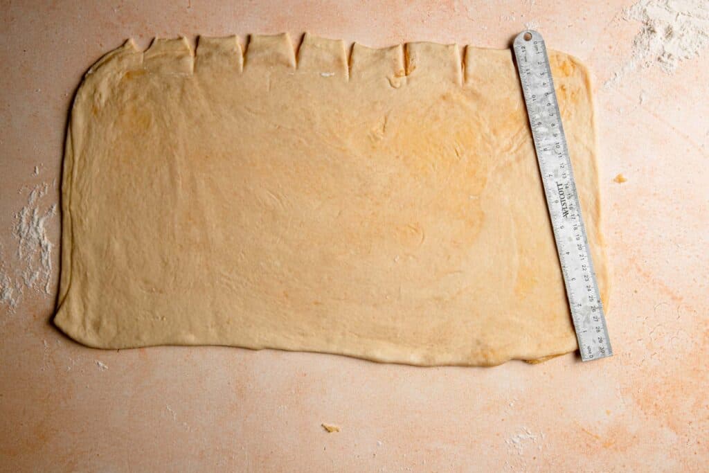 A rectangle dough with insertions on one end.