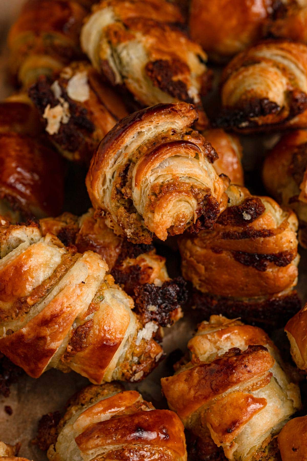 Flaky pistachio Rugelach cookies.