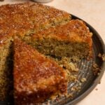 Pistachio torte dessert cake on a plate.