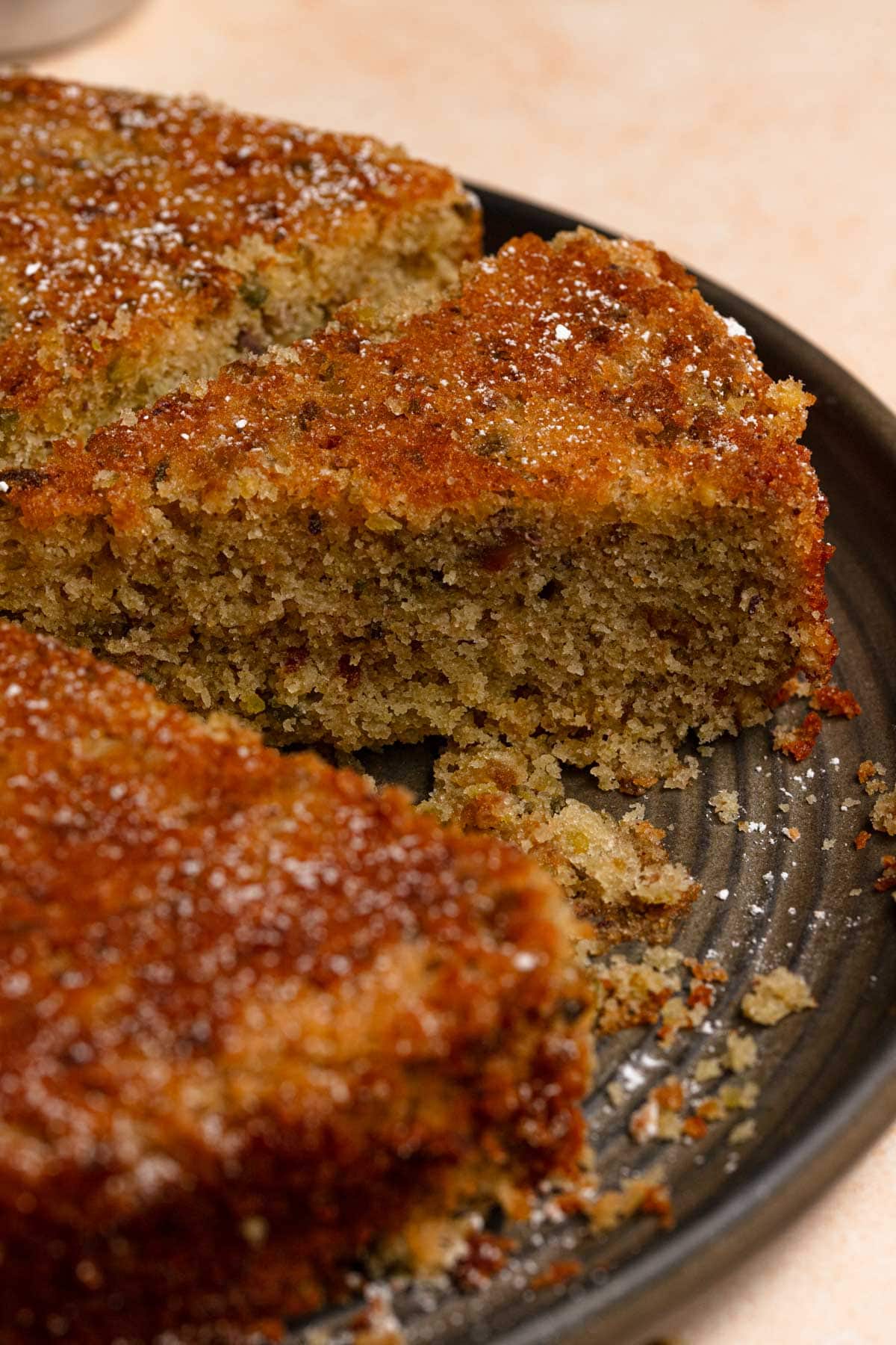 pistachio cake on a plate.