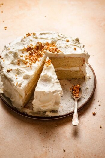 Two layers cake with buttercream and sprinkles.