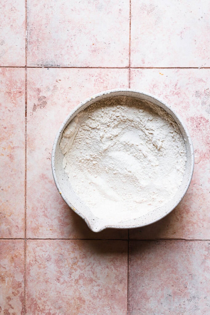 A bowl with flour mixture.