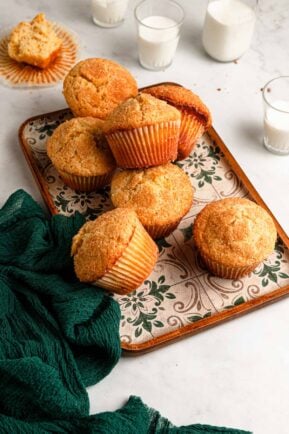 Moist and tender olive oil orange muffins.