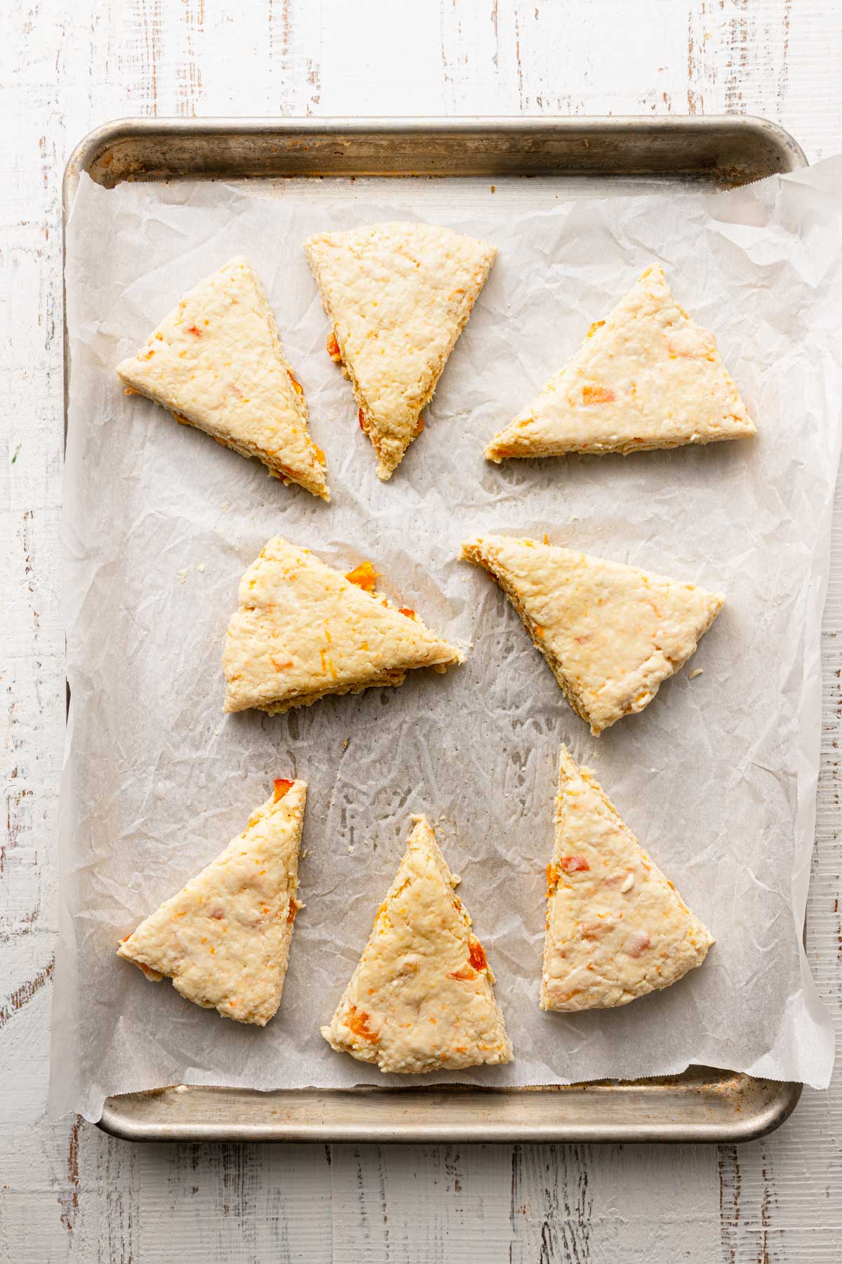 Unbaked triangle scones.