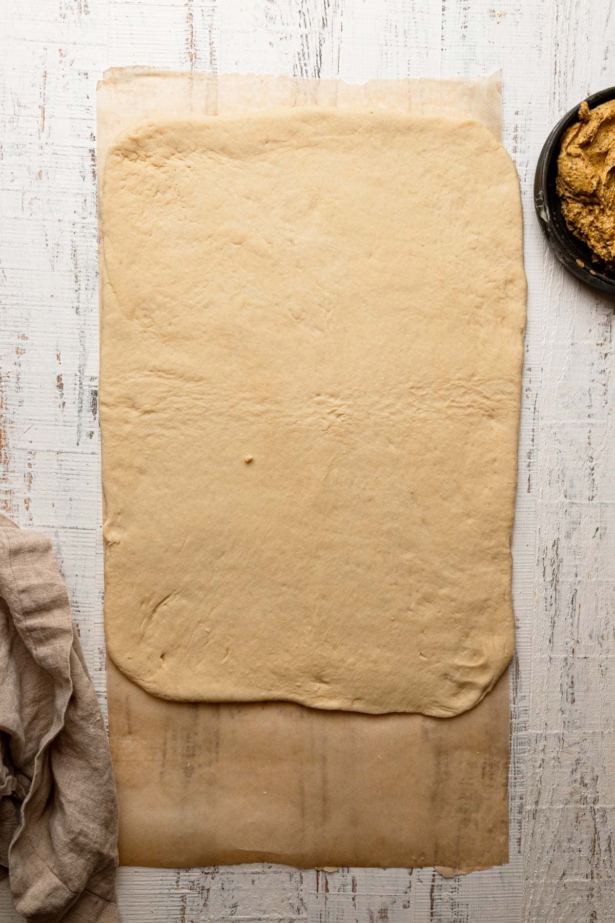 A dough rolled into a rectangle.