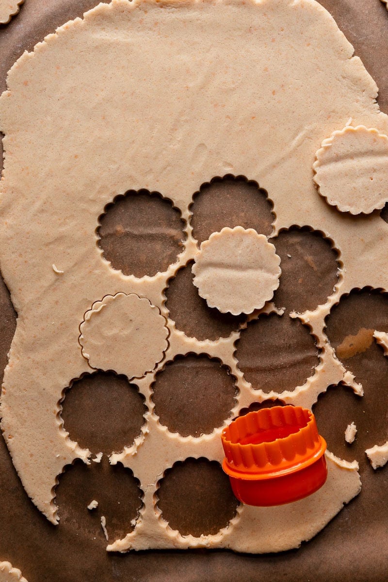 rolled cookie dough cut into rounds.