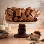 Chocolate meringue cake filled with chocolate mousse.