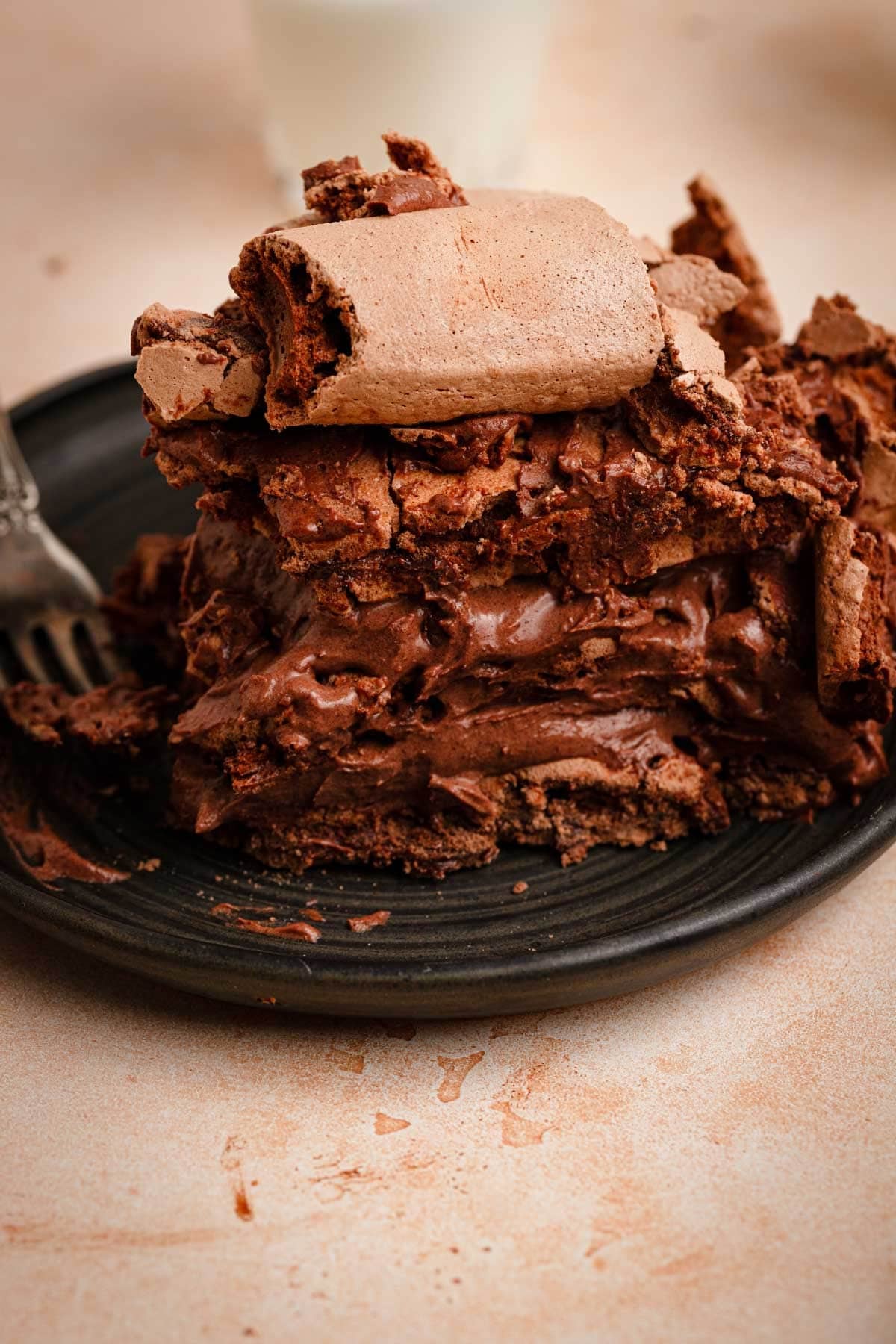 A slice of concord chocolate meringue cake.