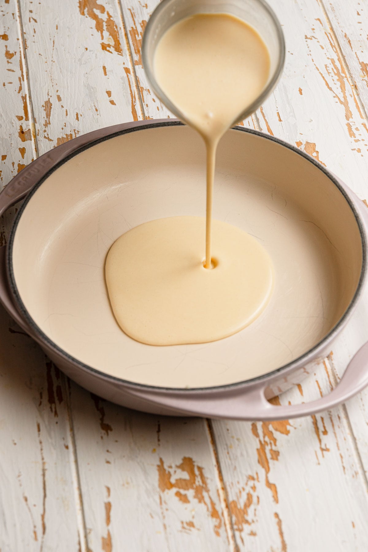 Batter poured into a dish.