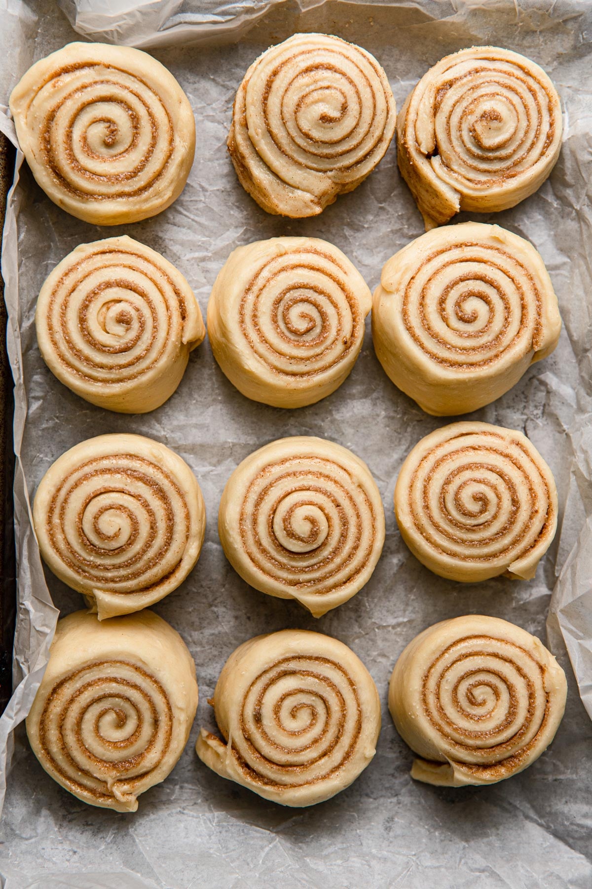 Unbaked cinnamon sweet rolls.