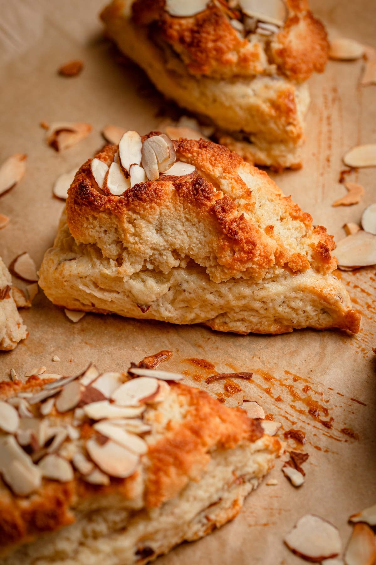 Almond scone topped with almond cream.